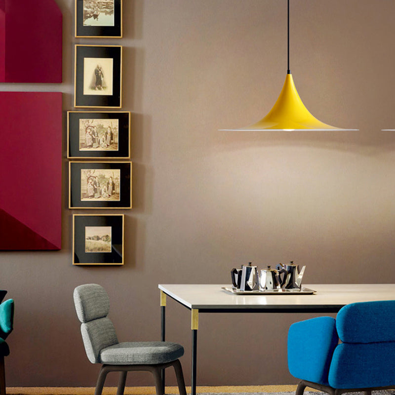 Sofia - 16/19W Trumpet Pendant Lighting Simplicity Metal 1 Light Black/Grey/White Hanging Yellow /