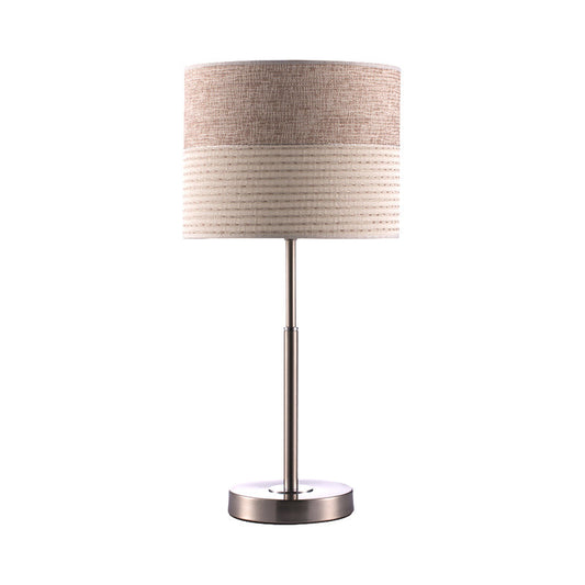 Jasmine - Contemporary Cylinder Night Lighting Fabric Bedside Lamp - Cream Gray Cream