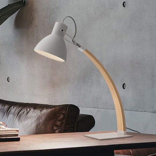 Bharani - Simple Black/White Wood Desk Reading Light With Domed Shade