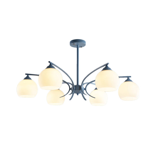 Grace - Opal Sphere Shade Living Room Chandelier Glass 6/8 Lights Macaron Stylish