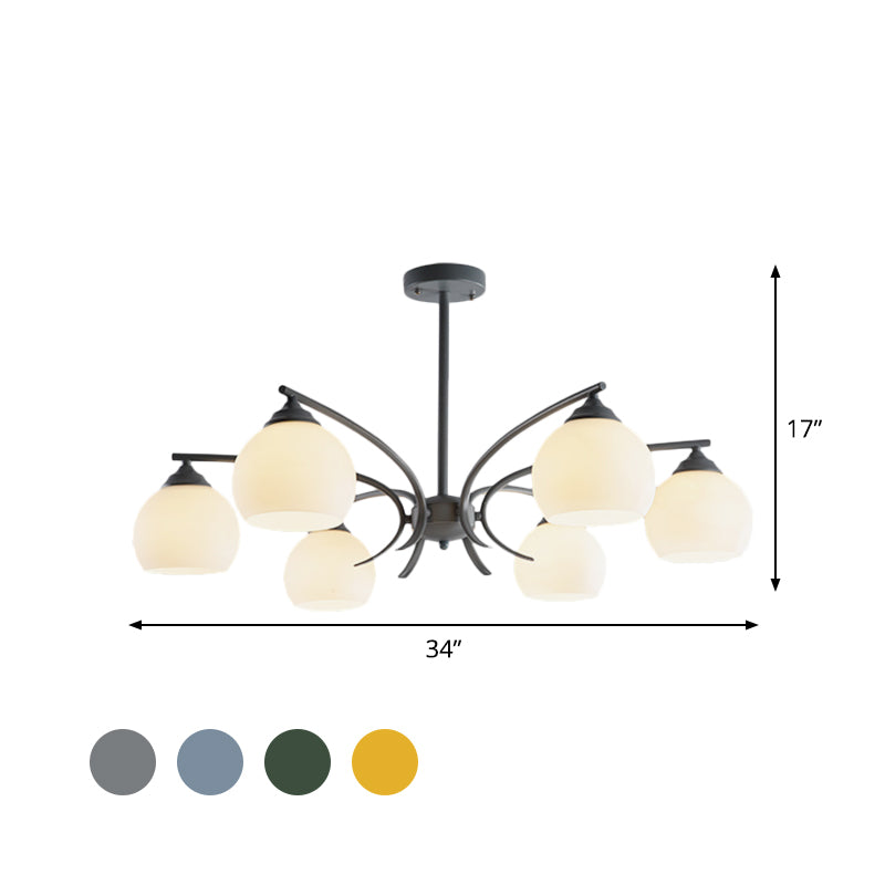 Grace - Opal Sphere Shade Living Room Chandelier Glass 6/8 Lights Macaron Stylish