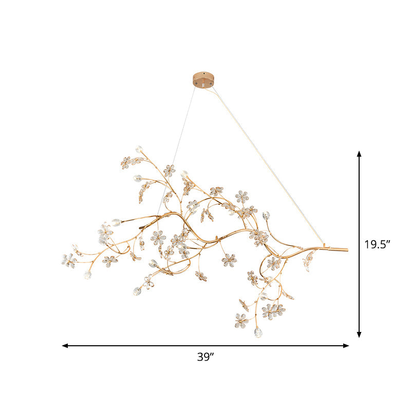 Jessica - Plum Romantic Tree Chandelier With Crystal Flower 12 Lights Metallic Pendant Light In