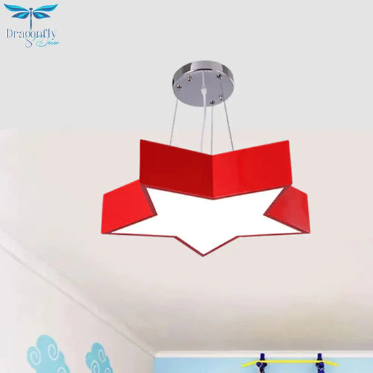 18’/23.5’ W Kids Led Pendant Chandelier Red Star Hanging Ceiling Light With Acrylic Shade For