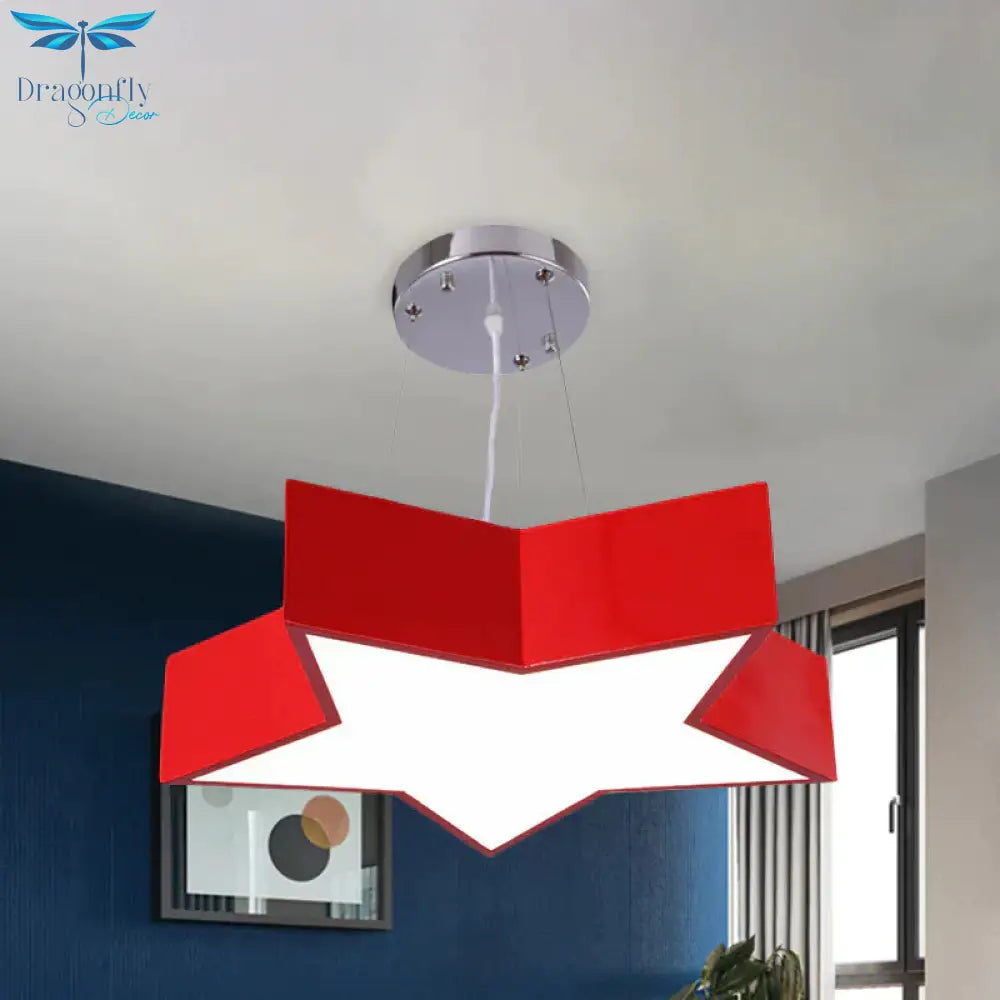 18’/23.5’ W Kids Led Pendant Chandelier Red Star Hanging Ceiling Light With Acrylic Shade For