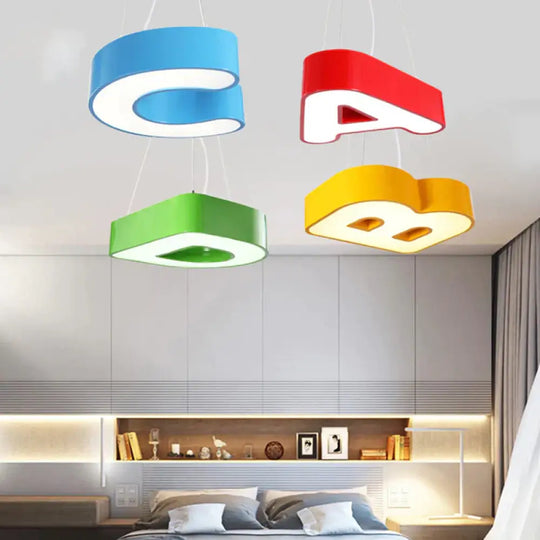 18’/23.5’ Wide Alphabet Flush Mount Lighting Kids Metal Red/Blue/Green Led Ceiling Light