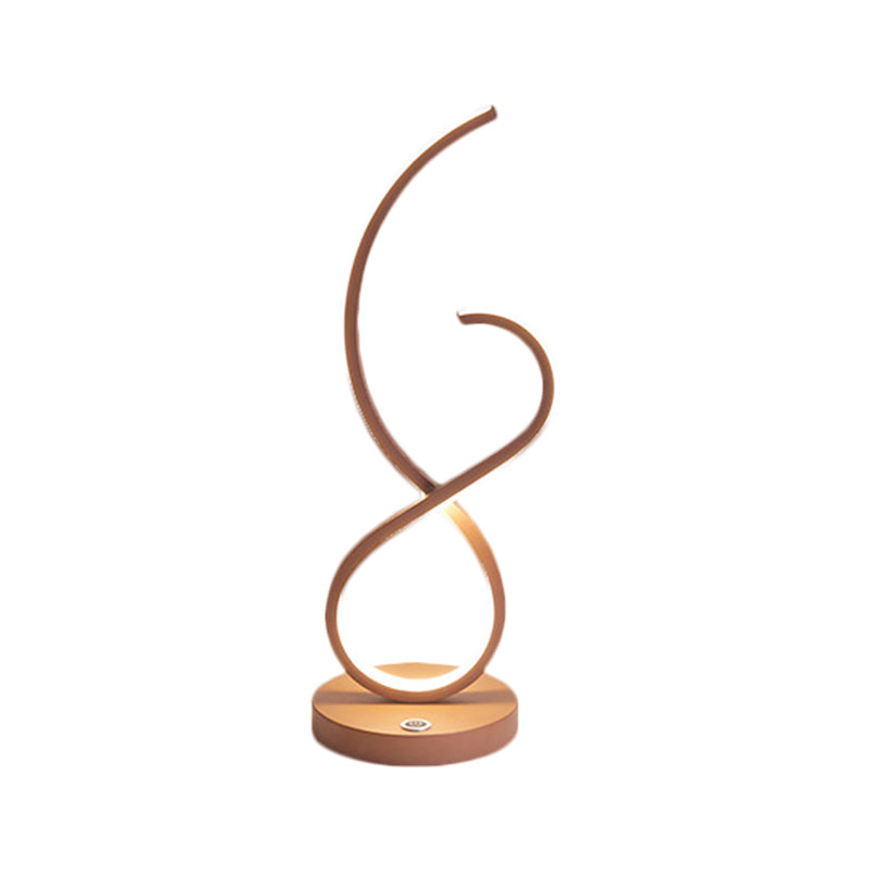 Simona - Coffee Metallic Linear Table Lamp: Minimalist Led Nightstand Lighting