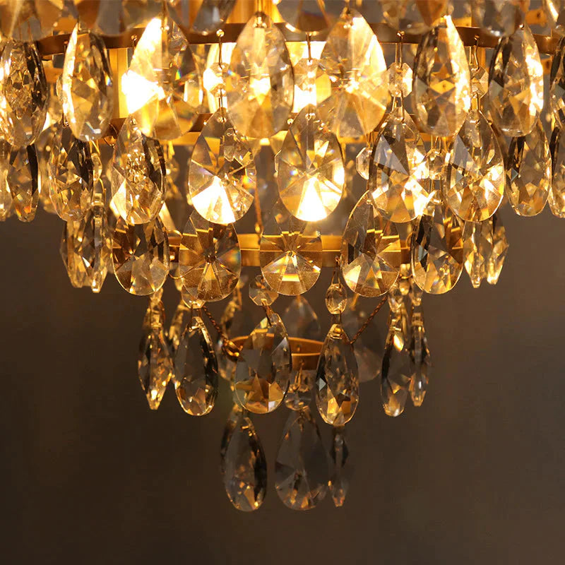 French Retro All Copper Crown Crystal Chandelier Living Room Dining Cloakroom Pendant