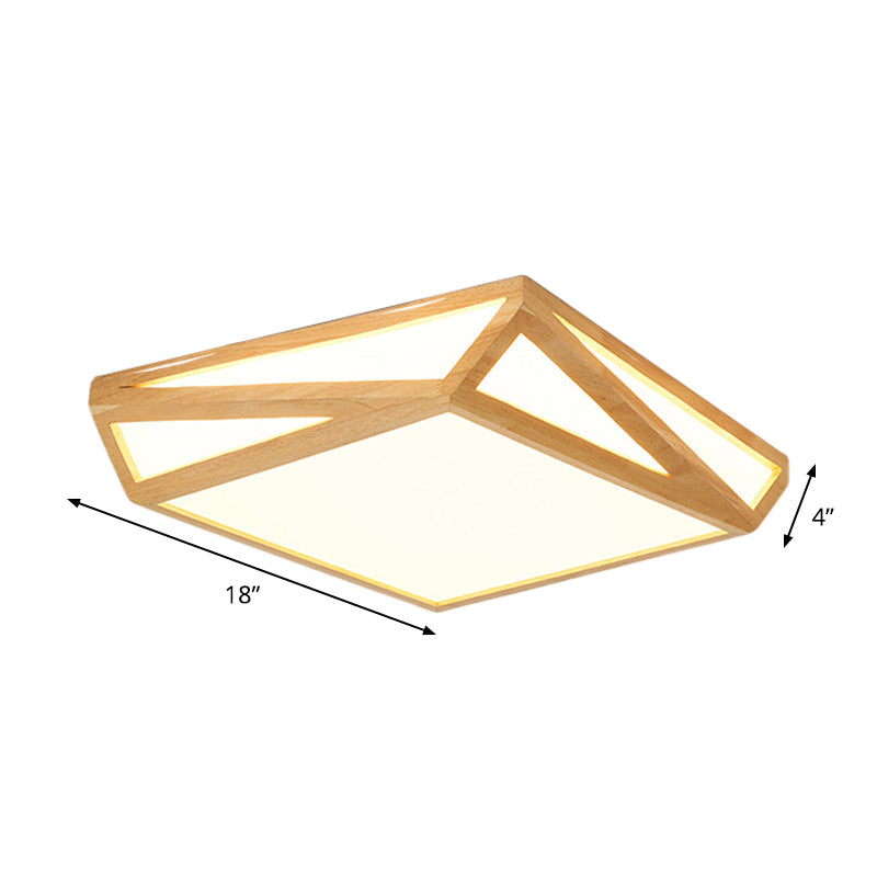 Wooden Square Flush Mount Light Contemporary Bedroom Led Ceiling Lighting Fixture In Beige