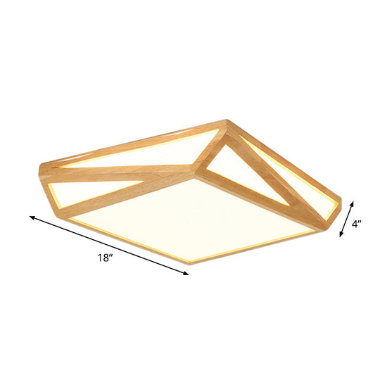 Wooden Square Flush Mount Light Contemporary Bedroom Led Ceiling Lighting Fixture In Beige