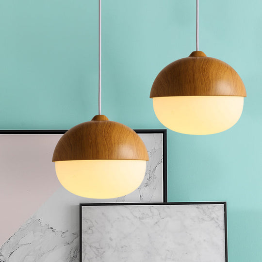 Alwaid - Japanese Style Glass & Wood Pendant Light 1 Nut Shaped Hanging