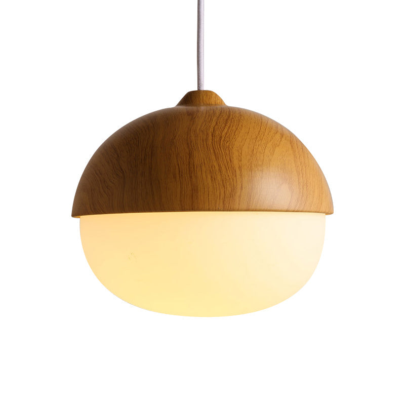 Alwaid - Japanese Style Glass & Wood Pendant Light 1 Nut Shaped Hanging