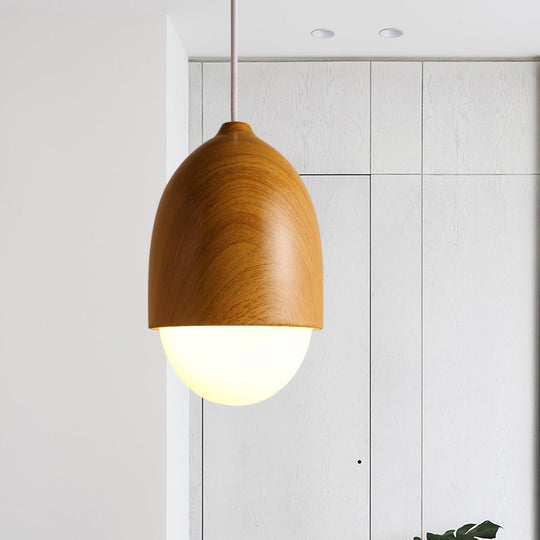 Alwaid - Japanese Style Glass & Wood Pendant Light 1 Nut Shaped Hanging