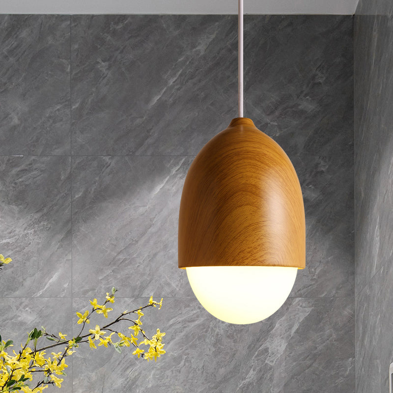 Alwaid - Japanese Style Glass & Wood Pendant Light 1 Nut Shaped Hanging