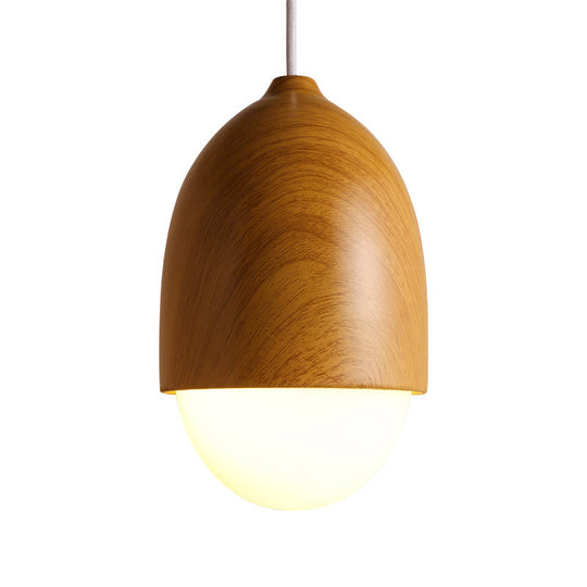 Alwaid - Japanese Style Glass & Wood Pendant Light 1 Nut Shaped Hanging
