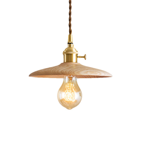 Brown/Beige Conical Living Room Suspension Light - 1 Contemporary Hanging Lamp In Wood Finish