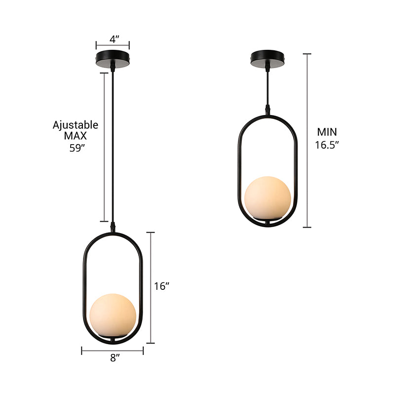 Lara - Modern Globe Pendant Lighting White Glass 1/2 Lights Black/Gold Hanging Ceiling Lamp For