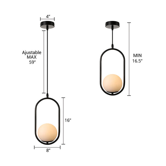 Lara - Modern Globe Pendant Lighting White Glass 1/2 Lights Black/Gold Hanging Ceiling Lamp For