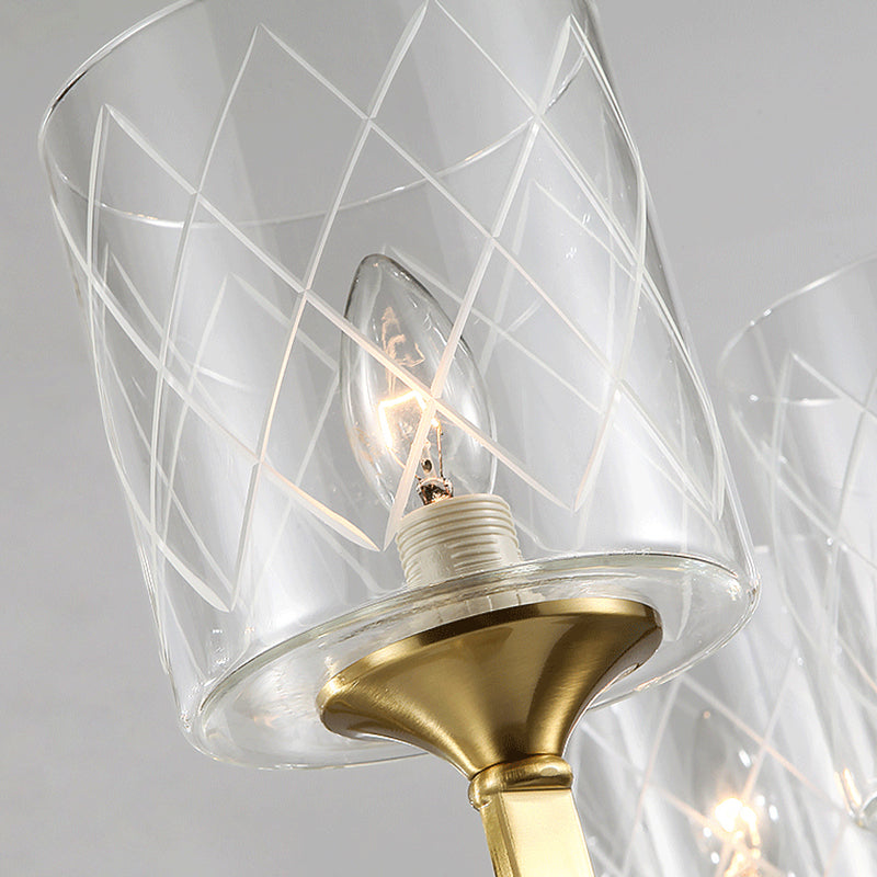 Emanuela - Elegant Grid Cylinder Shade Chandelier Style Metallic Ceiling Pendant In Gold For Study