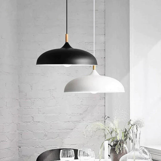 Pendant Light 35Cm Diameter Matte Aluminum Lampshade 10Cm Iron Base Solid Wood Accessories 1.2 M