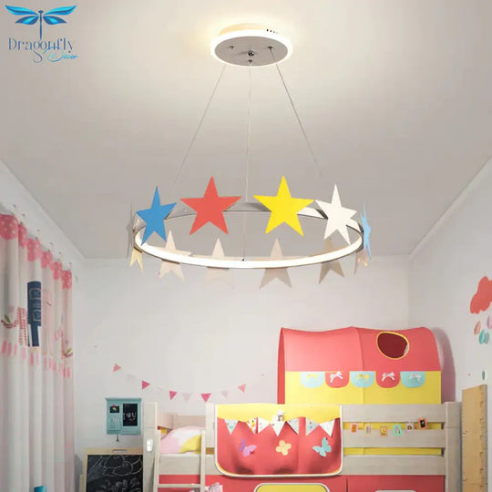 19.5’/23.5’ Dia Metal Ring Chandelier Light With Star Decoration Cartoon Led Suspension In