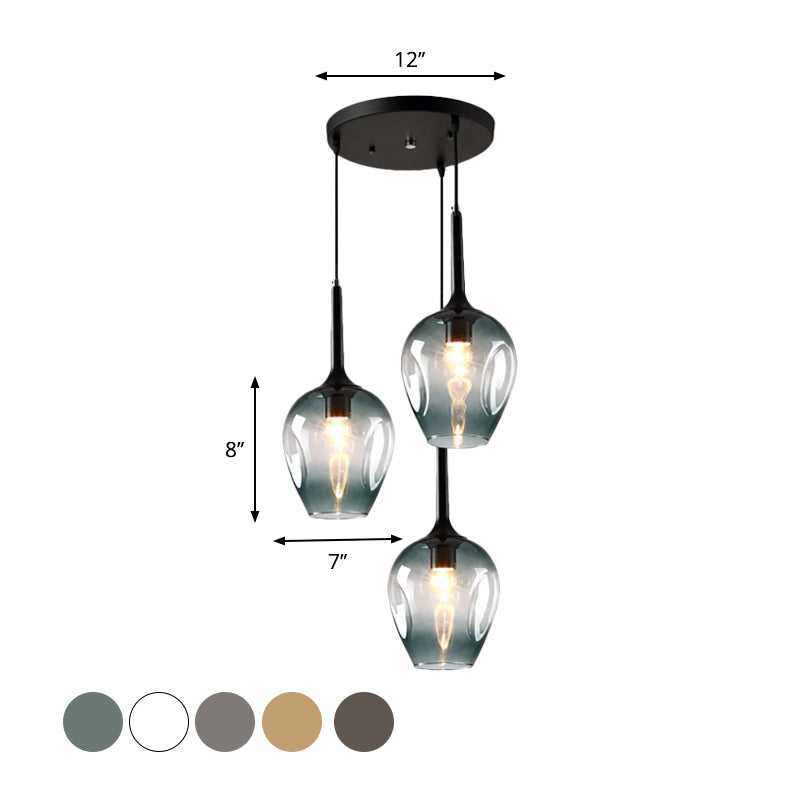 Riley - Black Tulip Cluster Lighting Modernist 3 Lights Amber/Smoke/Blue Glass Hanging Ceiling Lamp