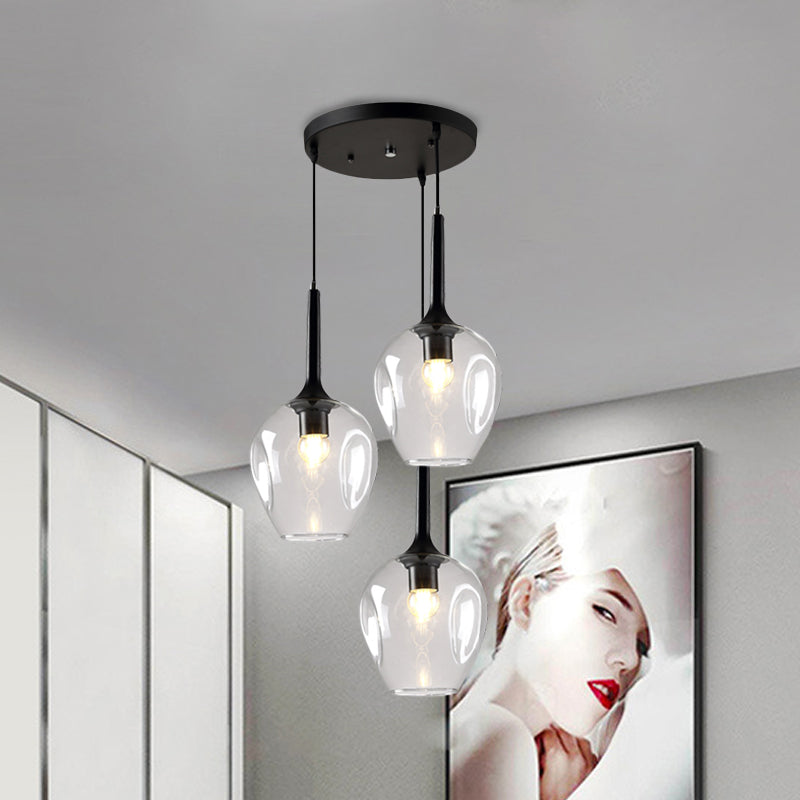 Riley - Black Tulip Cluster Lighting Modernist 3 Lights Amber/Smoke/Blue Glass Hanging Ceiling Lamp