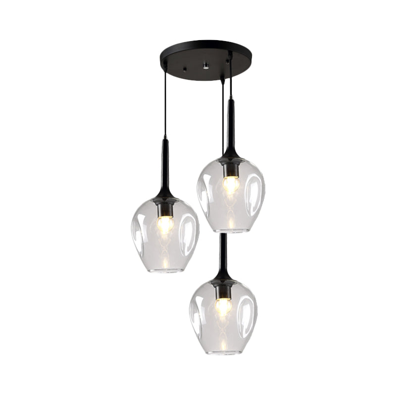 Riley - Black Tulip Cluster Lighting Modernist 3 Lights Amber/Smoke/Blue Glass Hanging Ceiling Lamp