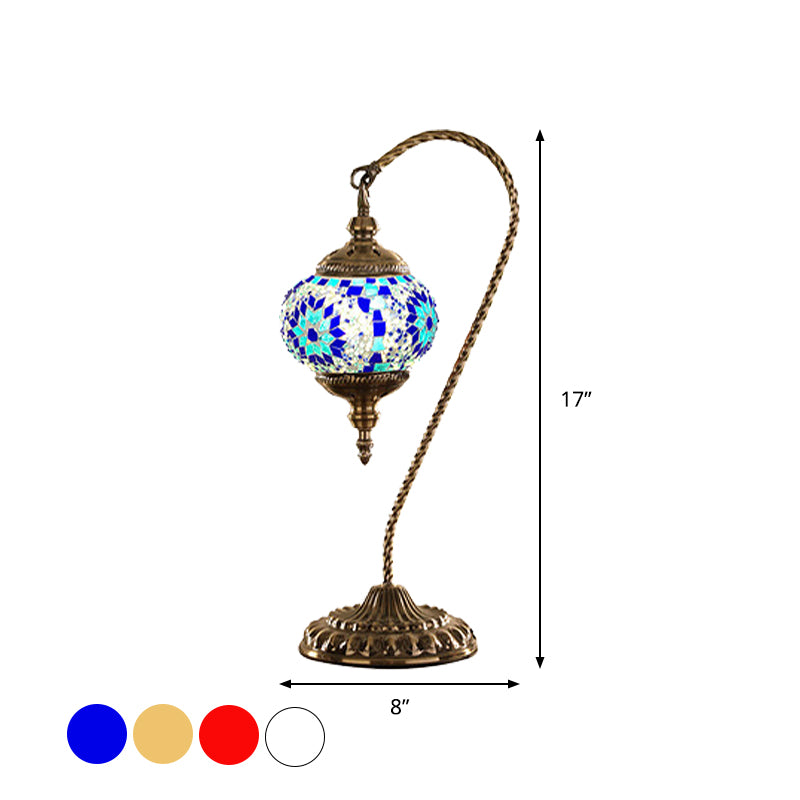 Naomi - Traditional Red/White/Yellow Glass Desk Lamp With Metal Base