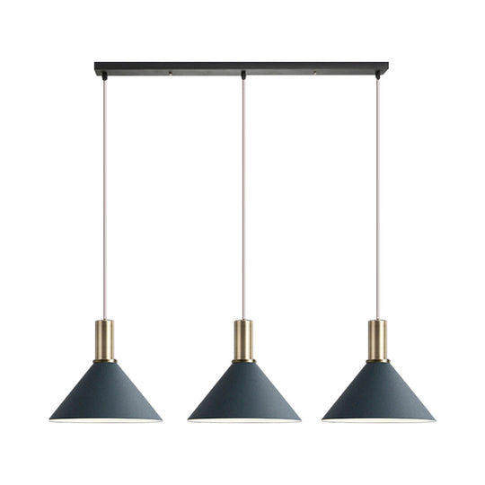 Sofia - Nordic Dark Blue Cone Hanging Lamp 3 Bulbs Multi - Light Pendant For Chen Bar