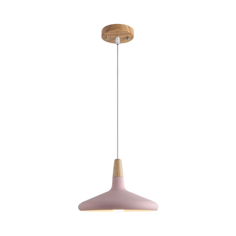 Serenity - Modern Grey/Pink/Green Cone Hanging Lamp Macaron 1 Bulb Aluminum Ceiling Pendant With