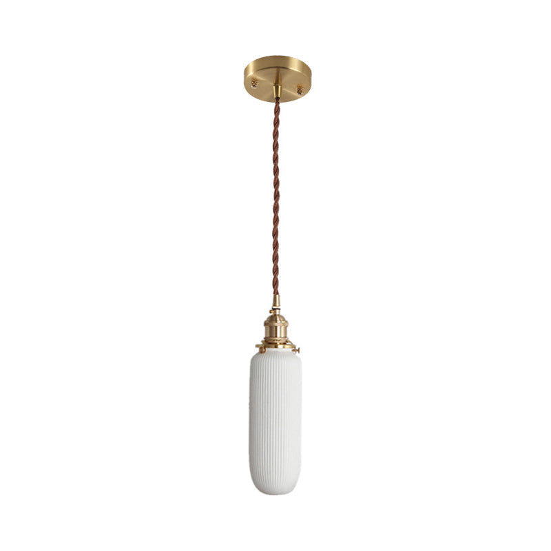 Alice - Rustic Ribbed Capsule Pendant Light In White And Brass