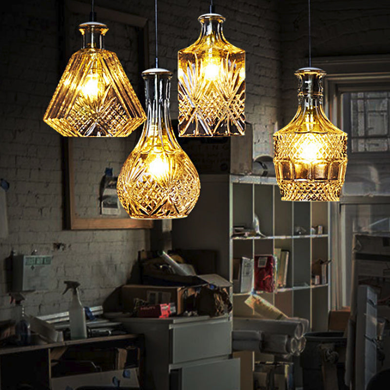 Michã¨le - Modern Clear Glass Wine Decanter Pendant Lamp Loft Single - Bulb Chen Bar Hanging