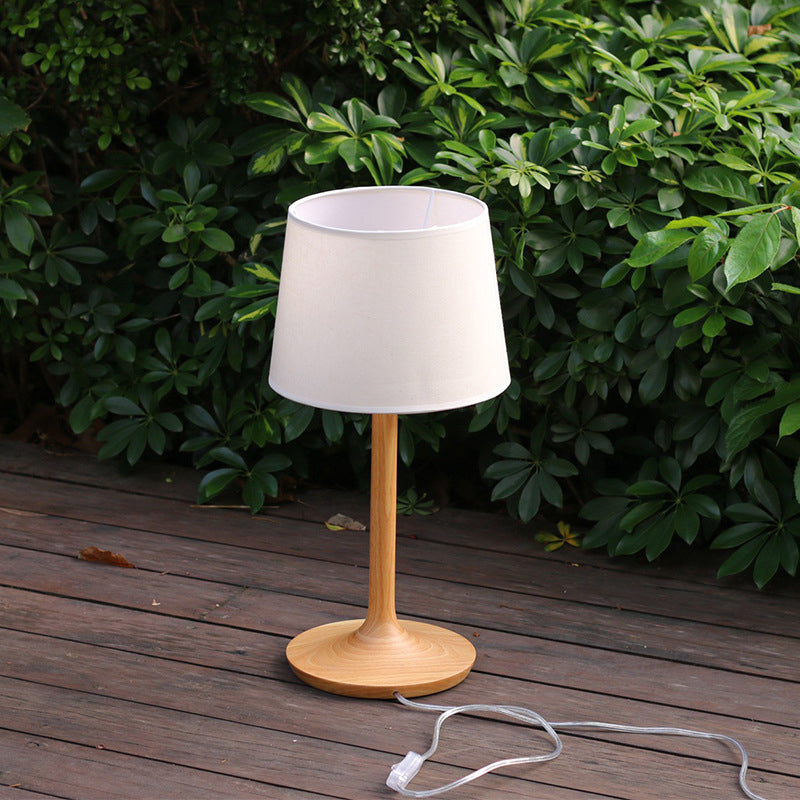 Stefania - Minimal Wood Nightstand Lamp With Bucket Fabric Shade