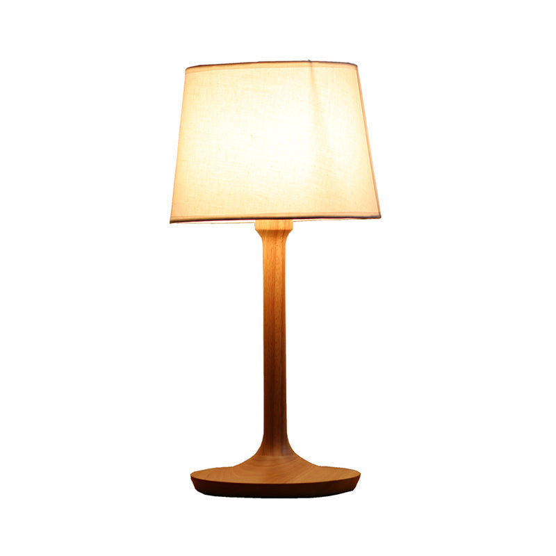 Stefania - Minimal Wood Nightstand Lamp With Bucket Fabric Shade
