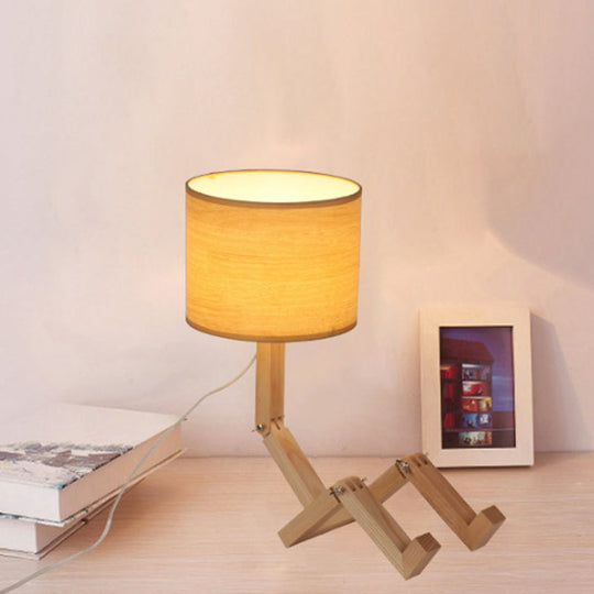 Valentina - Wooden Man - Shaped Table Lamp With Book Rack And Fabric Shade