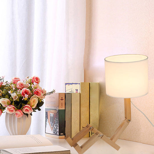 Valentina - Wooden Man - Shaped Table Lamp With Book Rack And Fabric Shade