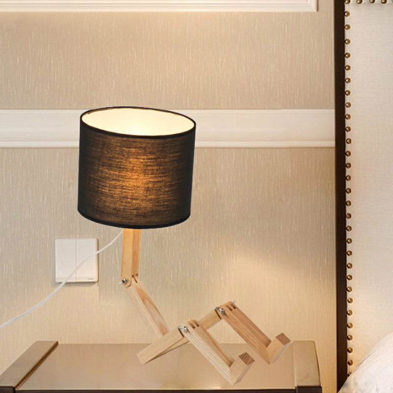 Valentina - Wooden Man - Shaped Table Lamp With Book Rack And Fabric Shade