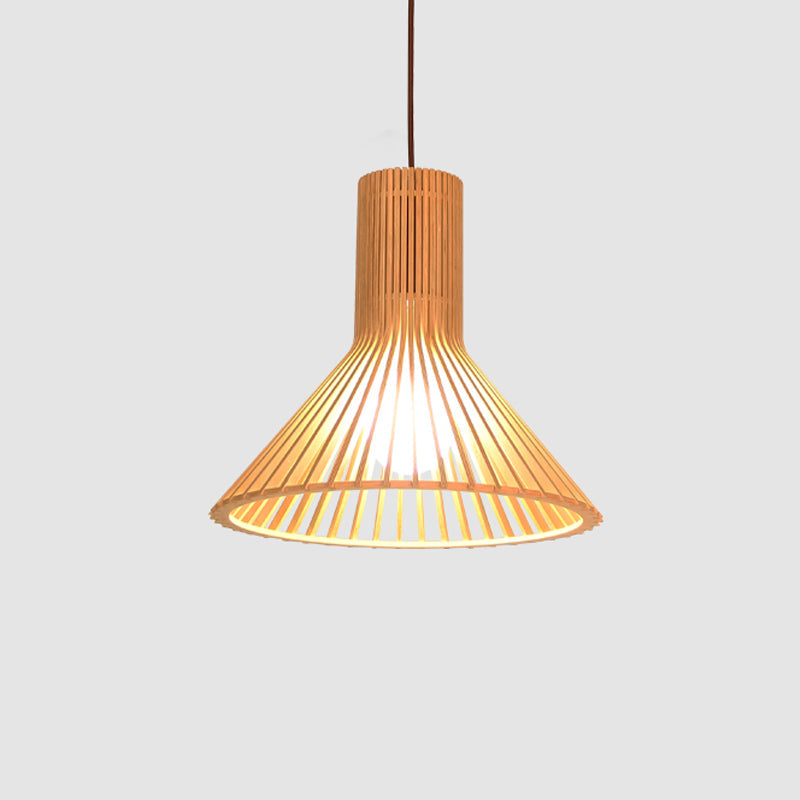 Yvette - Asian Bamboo Flared Pendant Lamp: Beige Hanging Light Fixture
