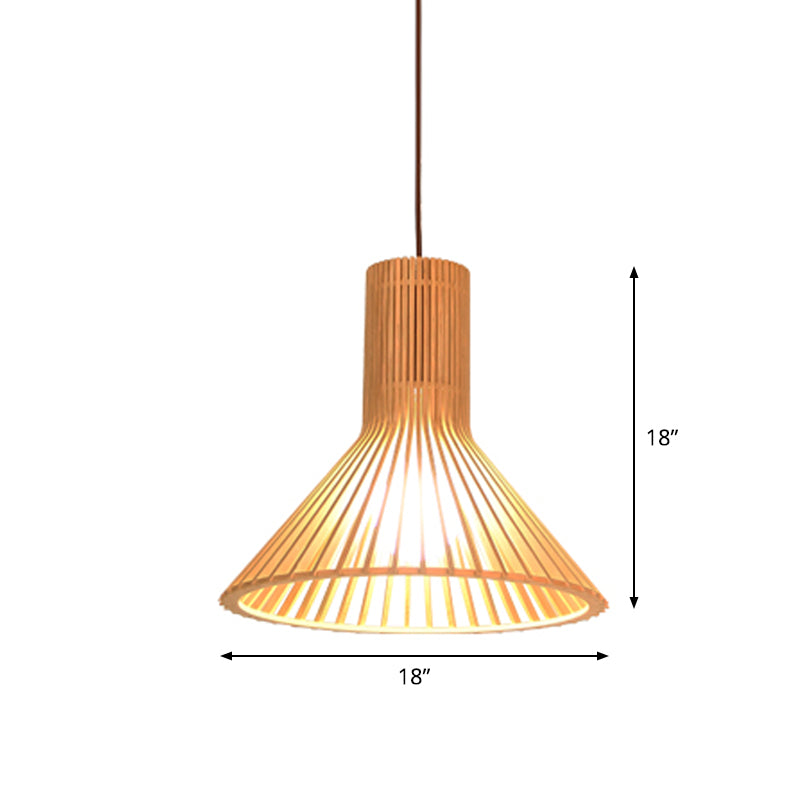 Yvette - Asian Bamboo Flared Pendant Lamp: Beige Hanging Light Fixture