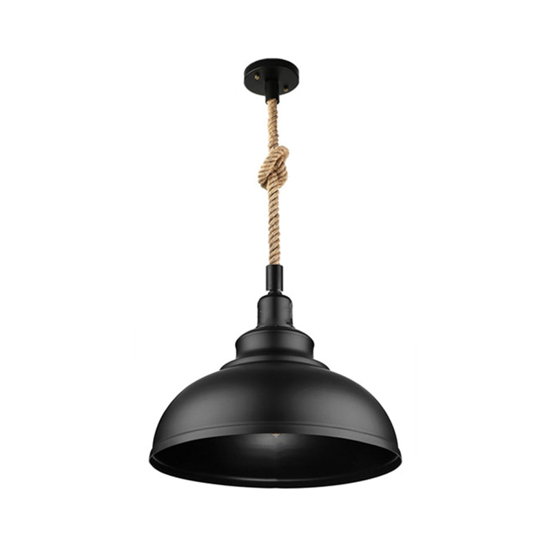 Kaylee - Farmhouse Single Iron Suspension Light Pendant In Black With Hemp Rope / B