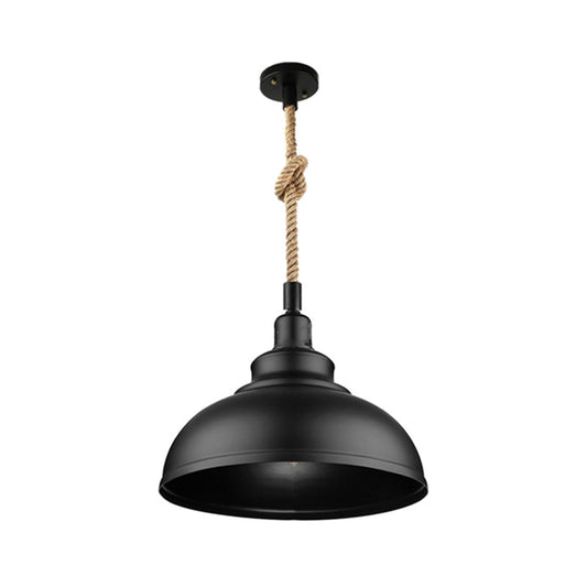 Kaylee - Farmhouse Single Iron Suspension Light Pendant In Black With Hemp Rope / B