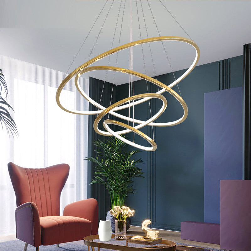 Gold Multi - Tire Chandelier Lamp Simplicity Stainless Steel Led Circle Ceiling Pendant Lighting