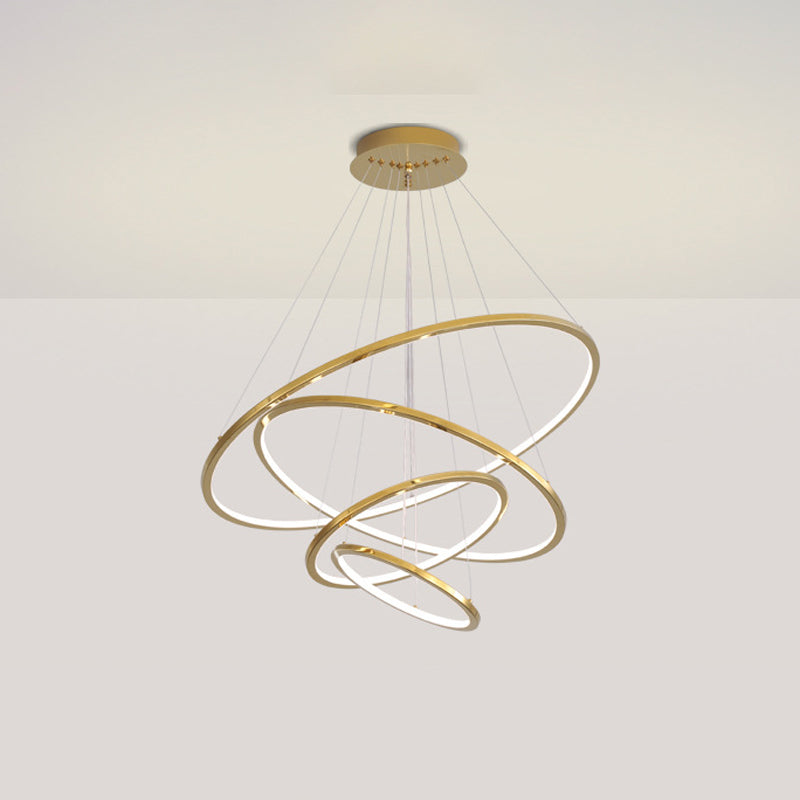 Gold Multi - Tire Chandelier Lamp Simplicity Stainless Steel Led Circle Ceiling Pendant Lighting