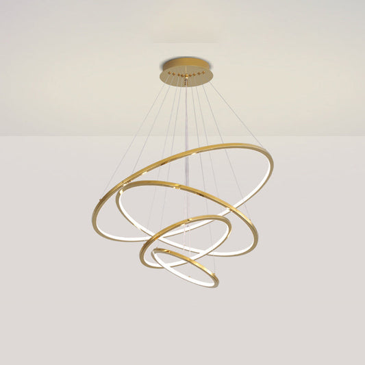 Gold Multi - Tire Chandelier Lamp Simplicity Stainless Steel Led Circle Ceiling Pendant Lighting