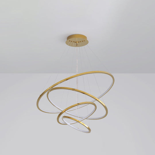 Gold Multi - Tire Chandelier Lamp Simplicity Stainless Steel Led Circle Ceiling Pendant Lighting