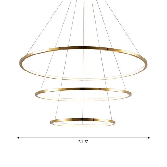Gold Multi - Tire Chandelier Lamp Simplicity Stainless Steel Led Circle Ceiling Pendant Lighting