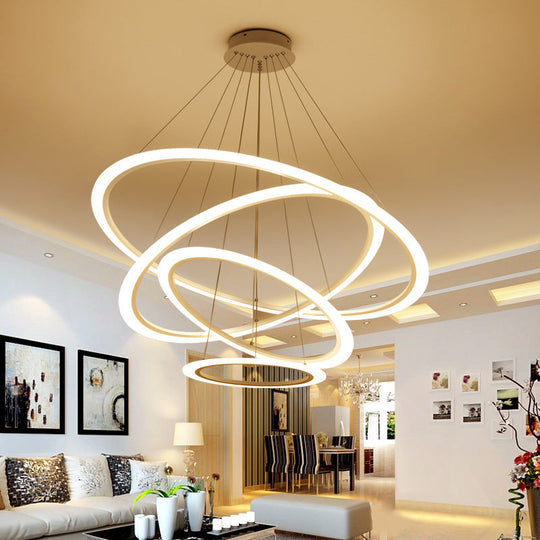 Multi Tier 2 - 3 - 4 Pendant Chandelier Acrylic White Led Ceiling Hang Light For Dining Room