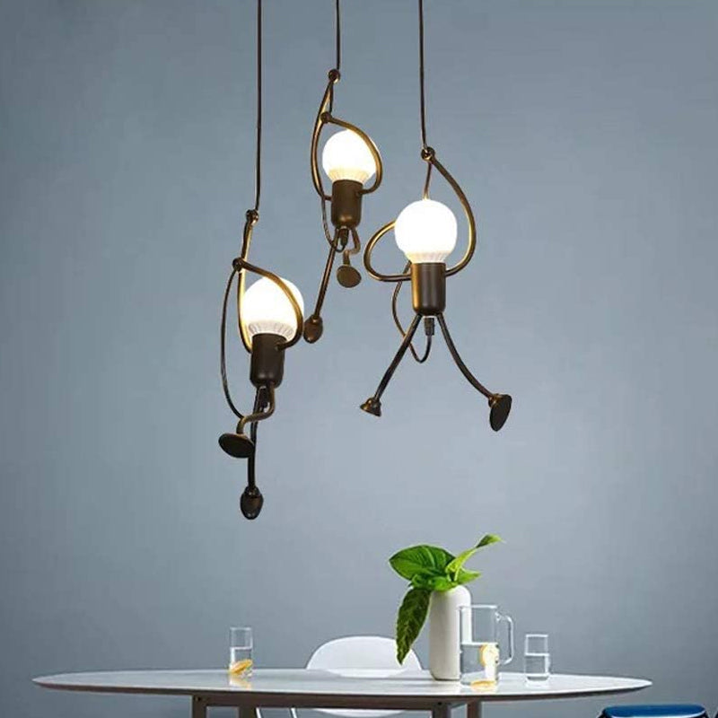 Serena - Small Man Hanging Ceiling Light Artistic Metallic 1/3 - Head Bedroom Pendant In Black