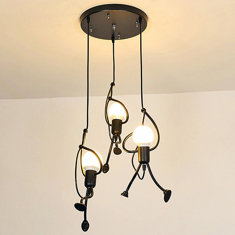 Serena - Small Man Hanging Ceiling Light Artistic Metallic 1/3 - Head Bedroom Pendant In Black