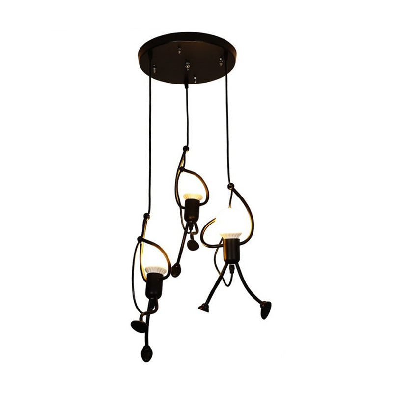 Serena - Small Man Hanging Ceiling Light Artistic Metallic 1/3 - Head Bedroom Pendant In Black